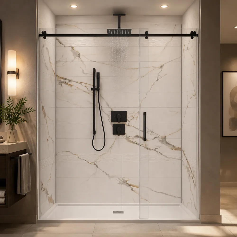 hotel-alcove-walk-in-shower-wall-panel-installation-scene-min